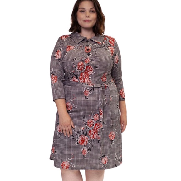 Retrolicious Dresses & Skirts - Retrolicious Plaid Floral 70s Inspired Dress Sz 3x